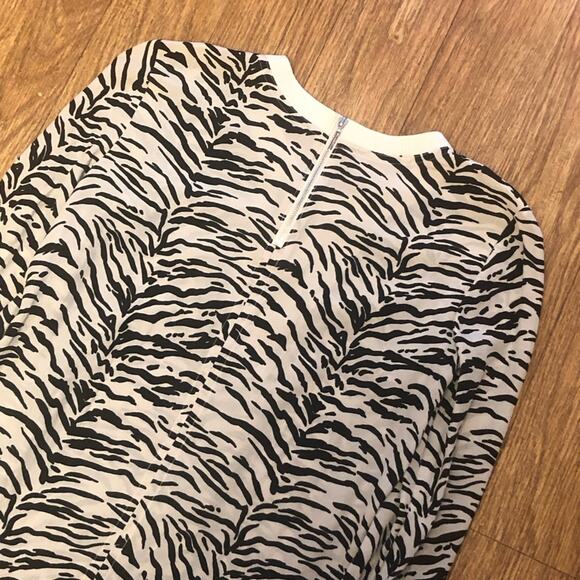 Rebecca Taylor Black and Cream Zebra Animal Print Silk Long Sleeve Blouse Size 2 - Picture 10 of 15